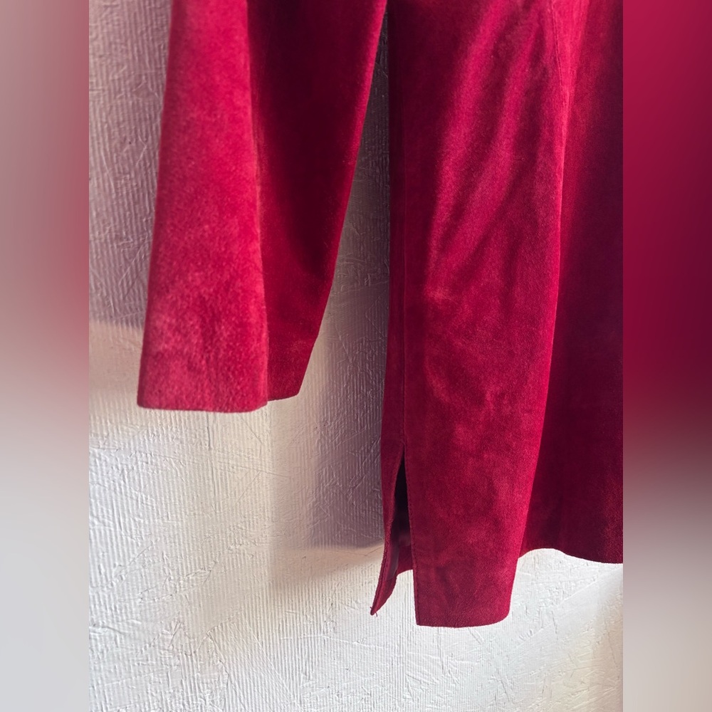 Vintage Cherokee 100% Suede Leather Red Collared Long Sleeve Button Jacket Coat - Picture 13 of 14
